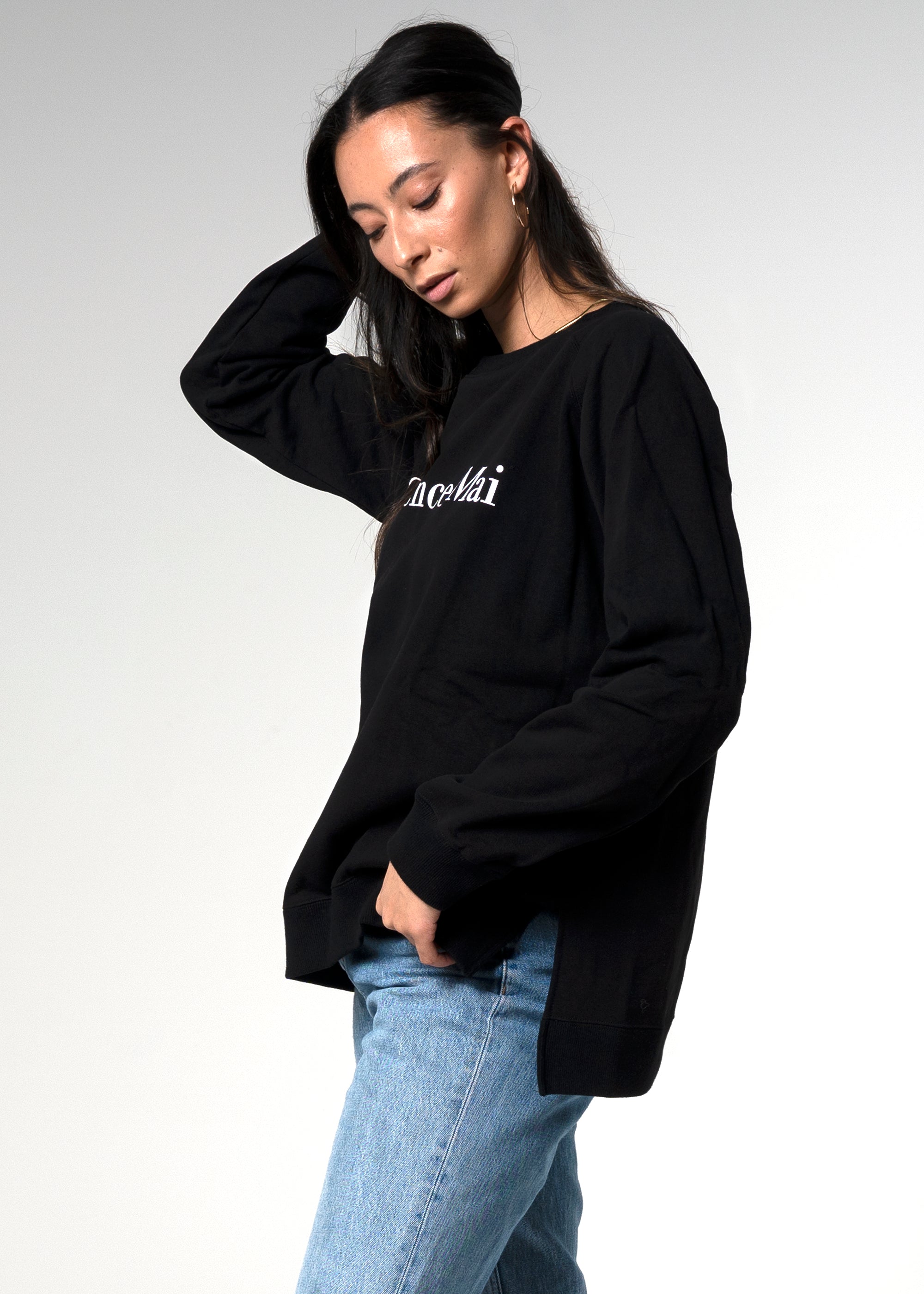 Etienne Crewneck Raglan Sleeve Oversized Cotton Black Sweater