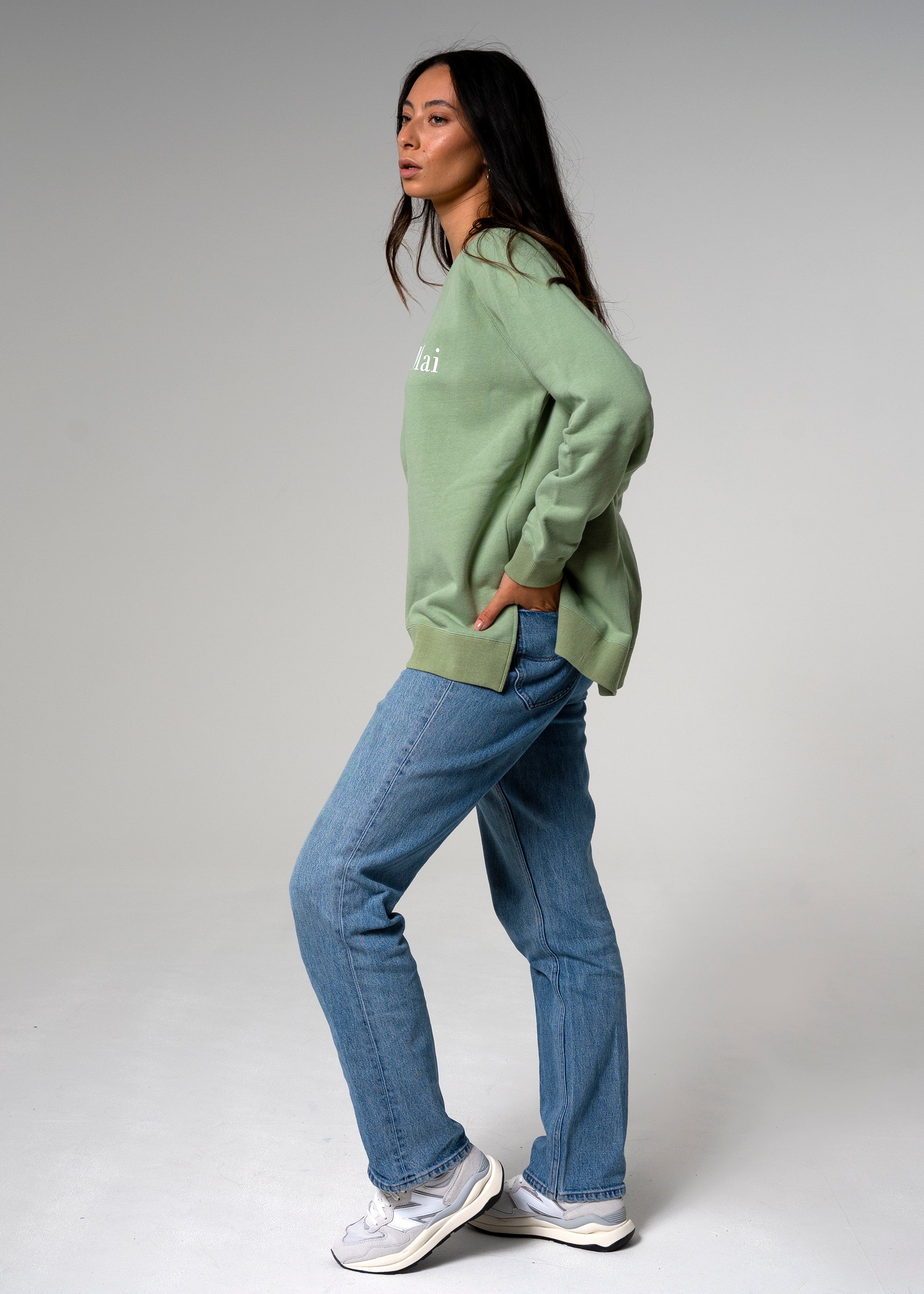 Etienne Crewneck Raglan Sleeve Oversized Cotton Green Sweater