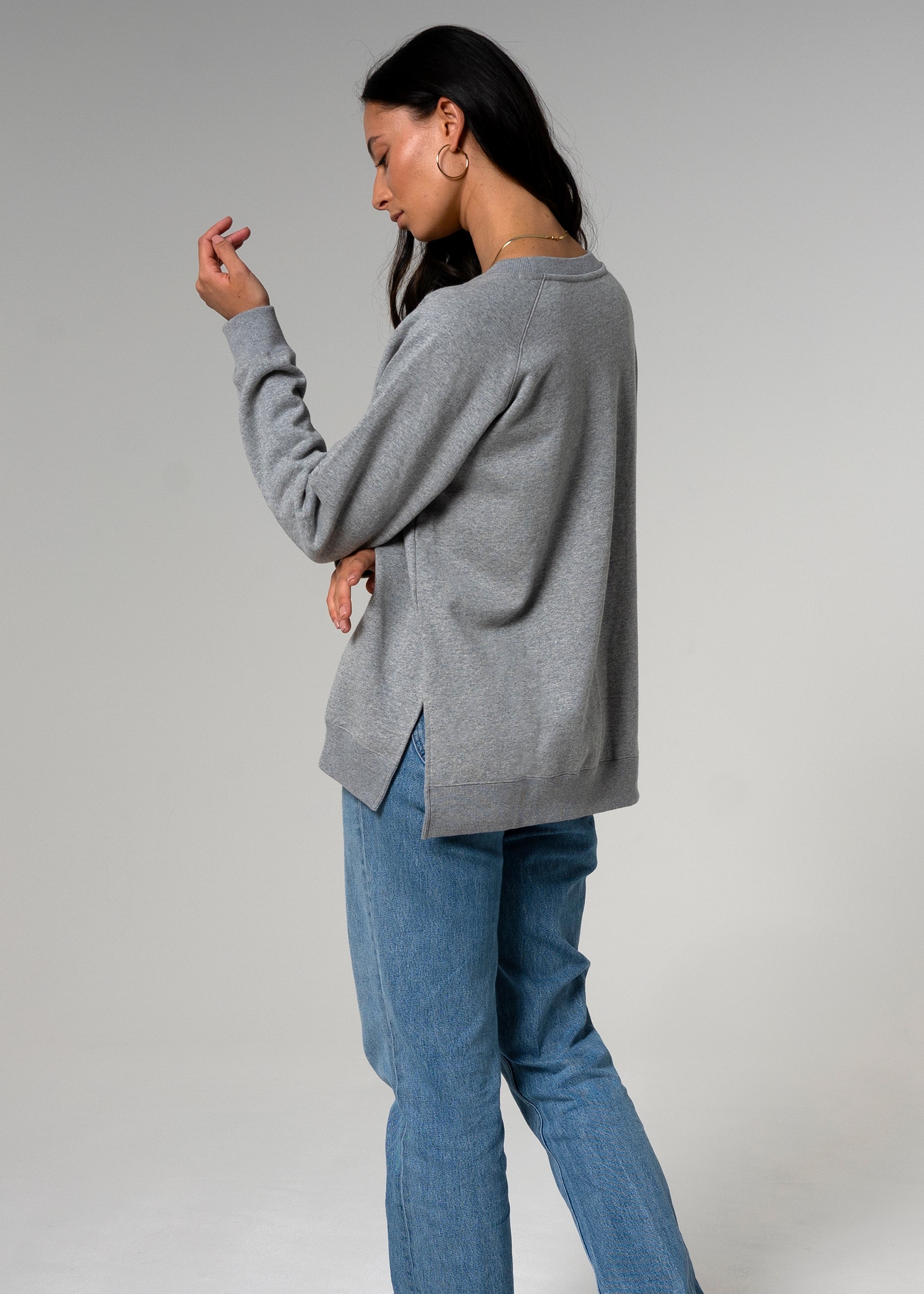 Etienne Crewneck Raglan Sleeve Oversized Cotton Grey Sweater