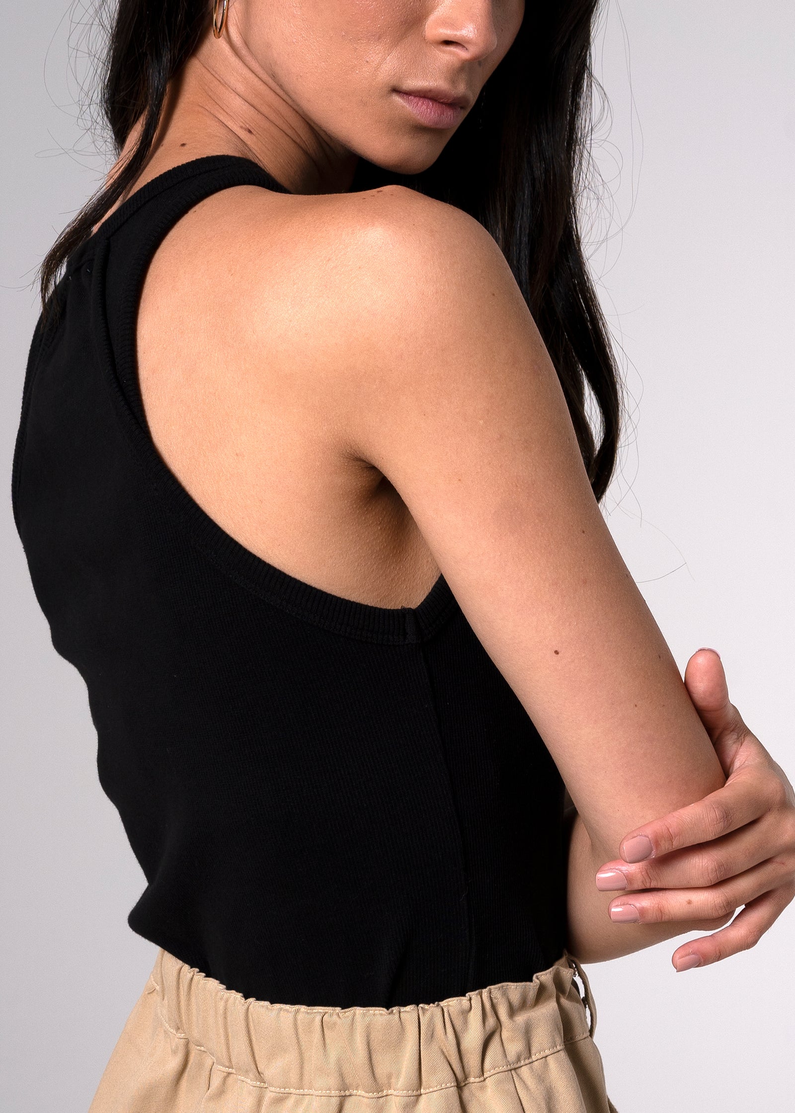 Moto Racerback Black Ribbed Cotton Tank