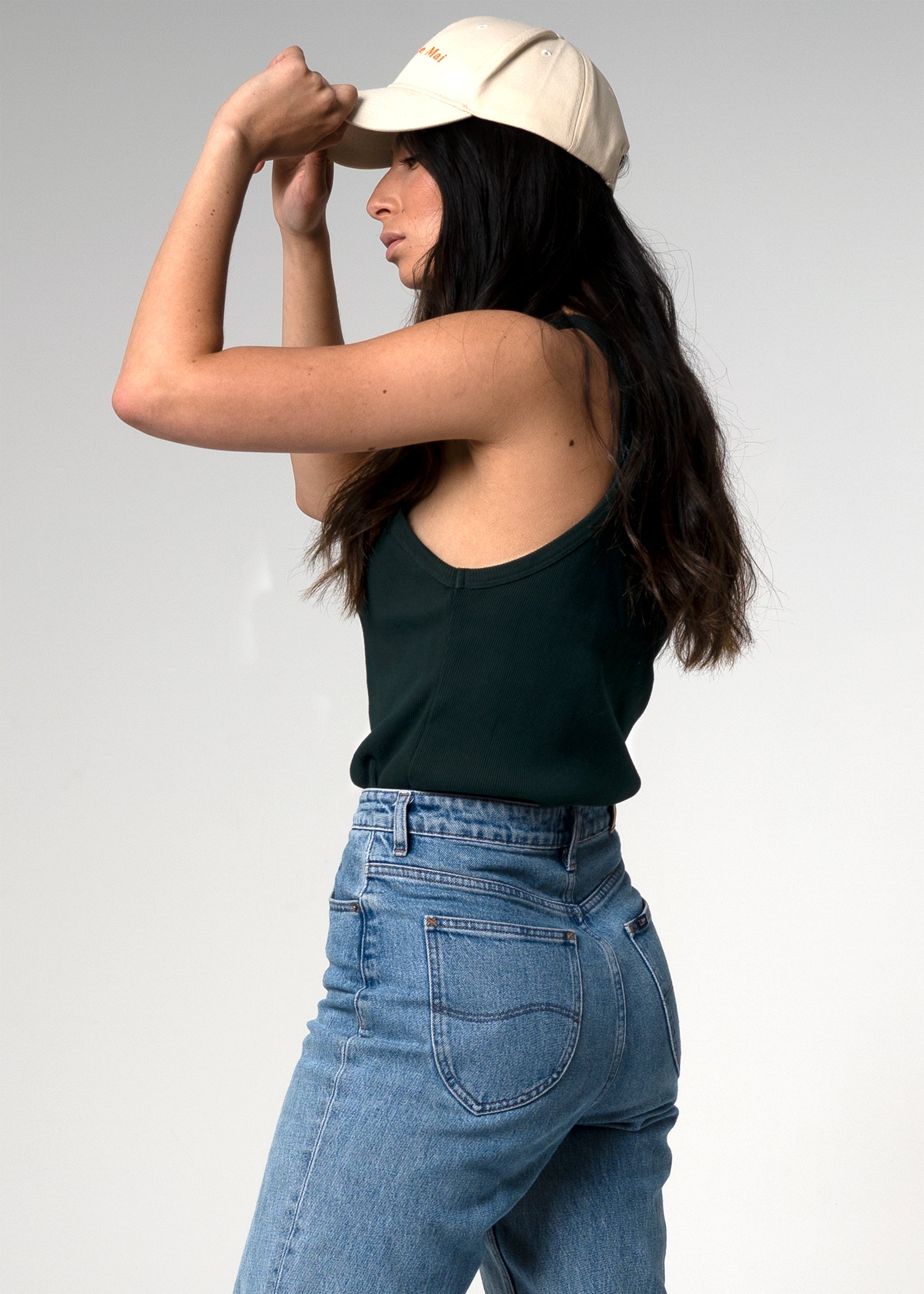 Moto Racerback Green Ribbed Cotton Tank