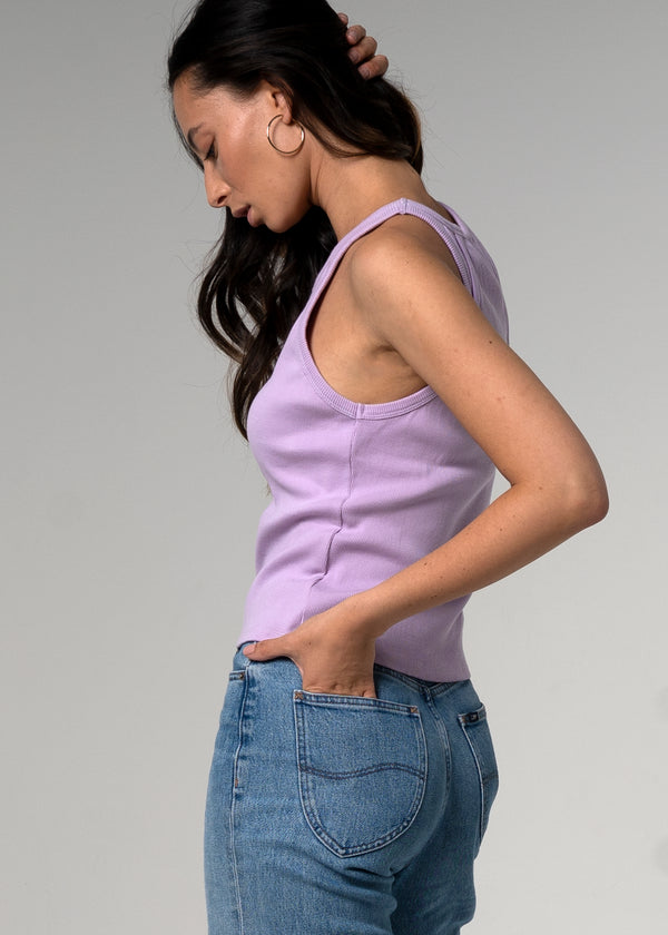 Moto Racerback Lilac Purple Ribbed Cotton Tank - Clémence Mai