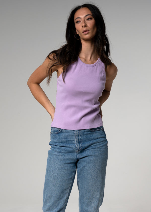 Moto Racerback Lilac Purple Ribbed Cotton Tank - Clémence Mai