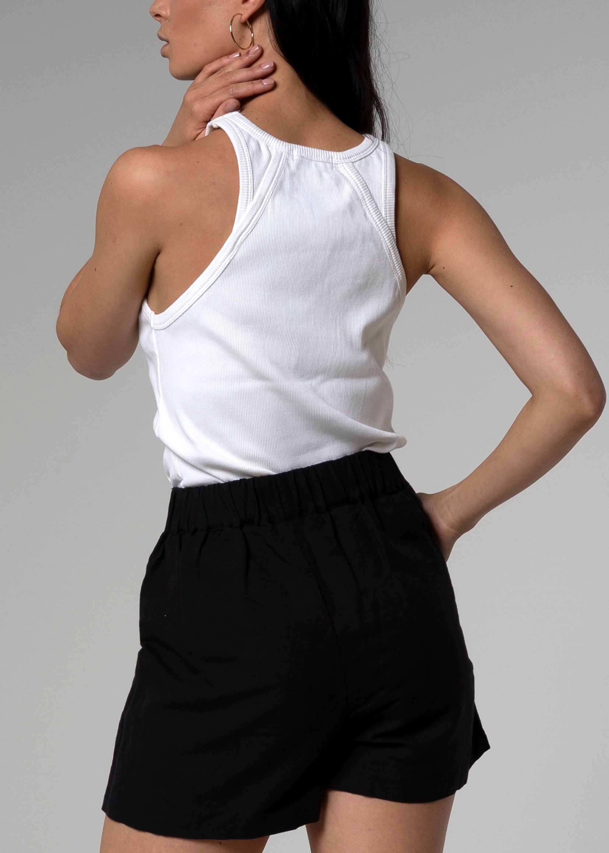 Moto Racerback White Ribbed Cotton Tank