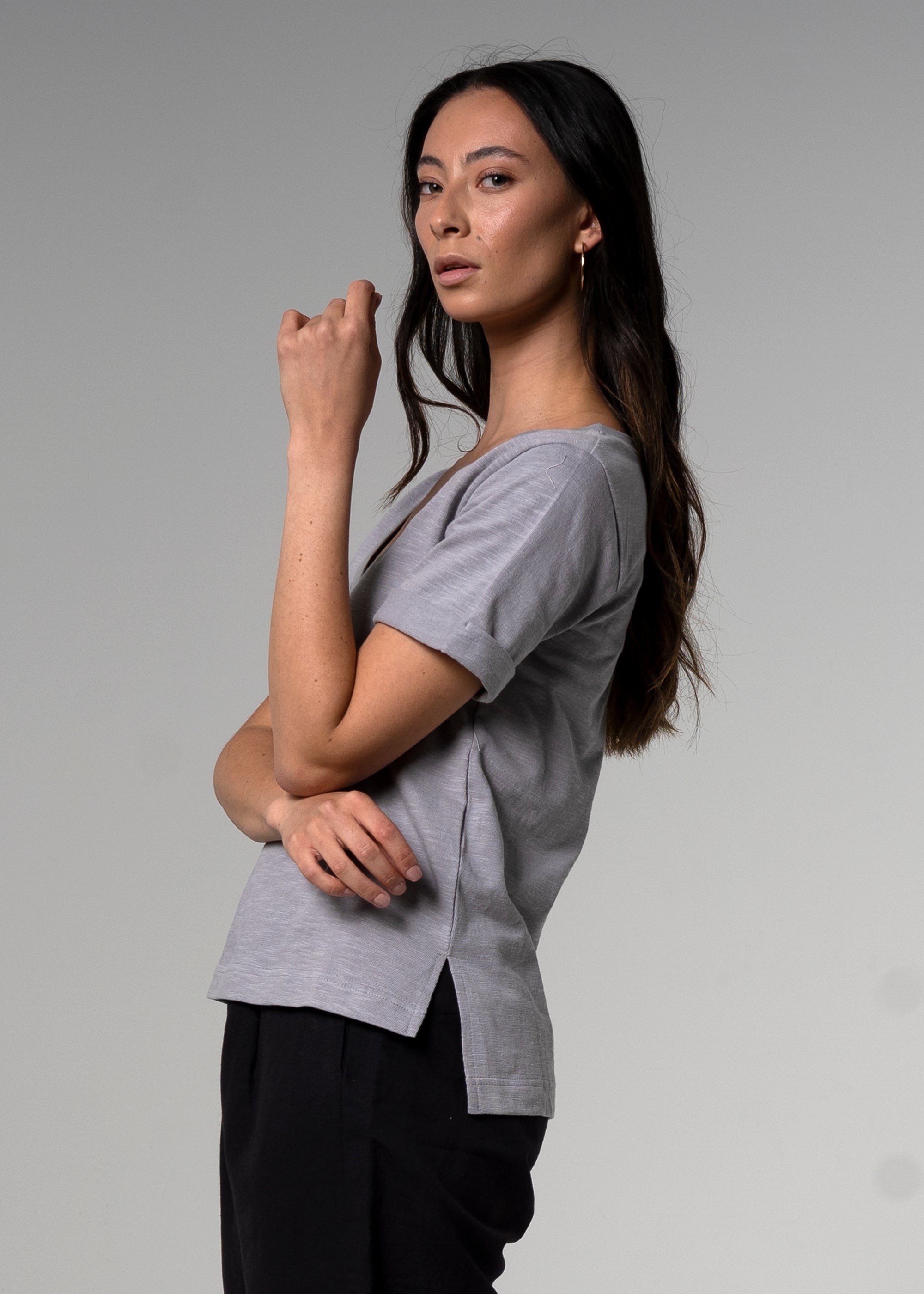 Premier VNeck Grey Cotton Tshirt