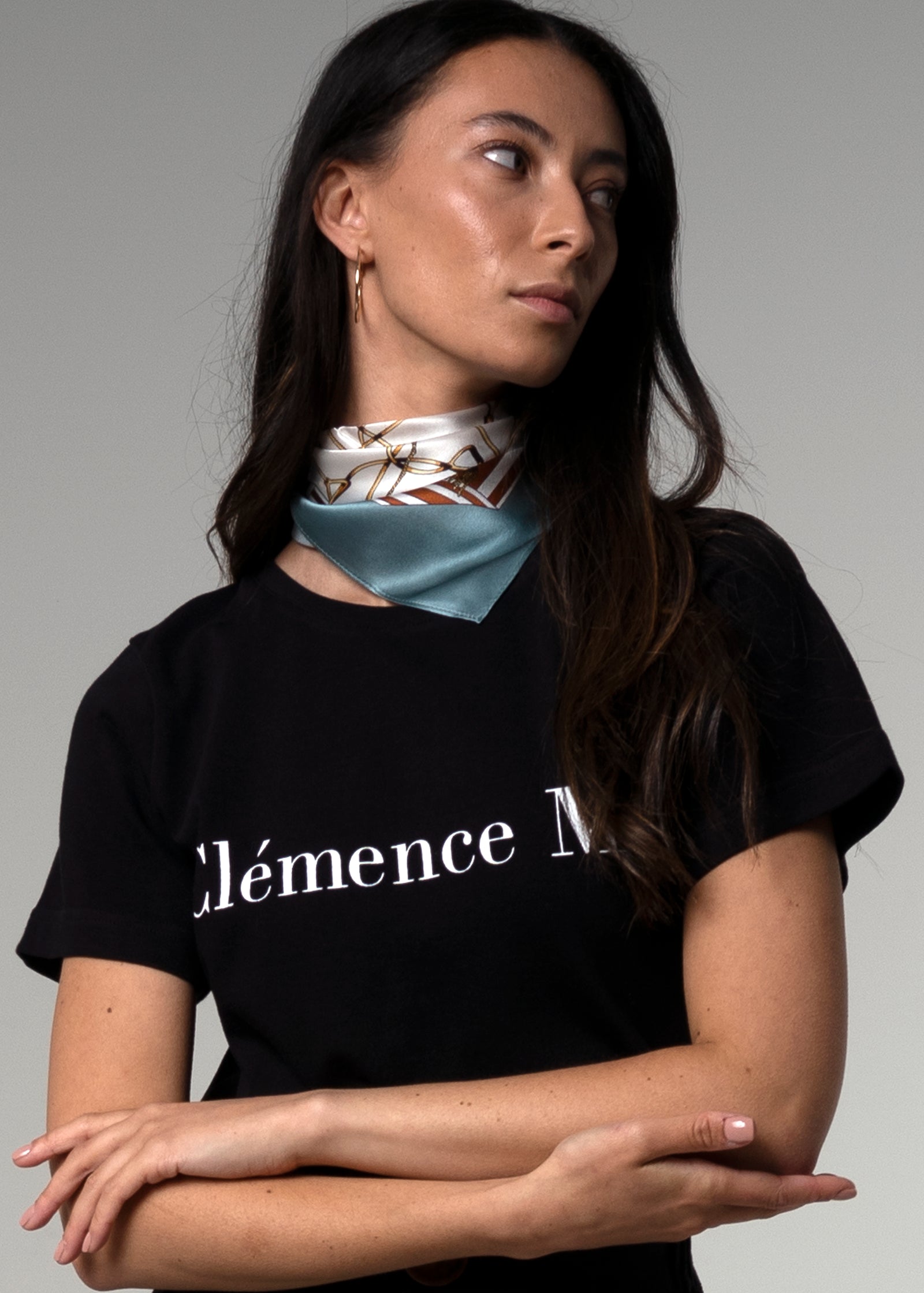 Cecile Parisian Vintage Print Square Green Silk Scarf